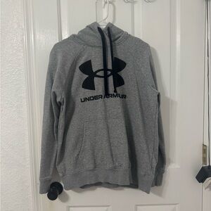 Under Armour Women Grey Melange & Black Rival Fleece Brand logo hoodie